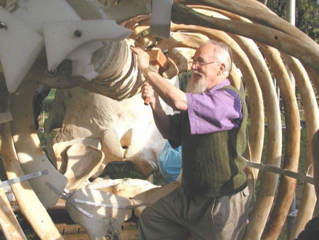 Günther Behrmann im Brustkorb des Pottwals (Foto: Natureum)